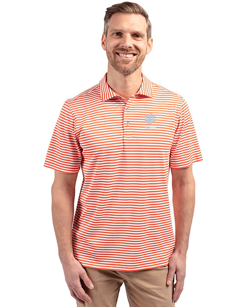 Clemson Tigers Alumni Cutter & Buck Virtue Eco Pique Stripe Recycled Mens Big and Tall Polo College Orange Front