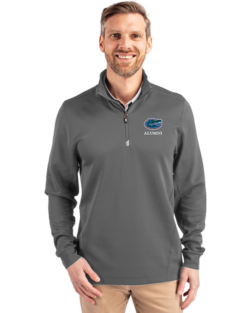 Florida Gators Alumni Cutter & Buck Traverse Recycled Smooth Stretch Mens Quarter Zip Pullover Elemental Grey Front