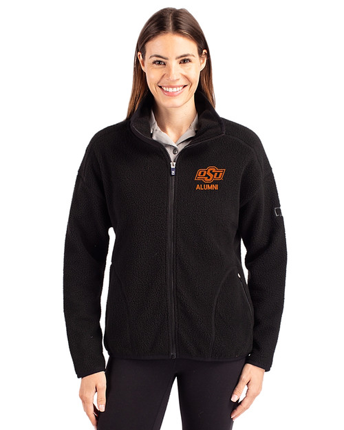 Oklahoma State Cowboys Alumni Cutter & Buck Cascade Eco Fleece Womens Full Zip Jacket Black Front
