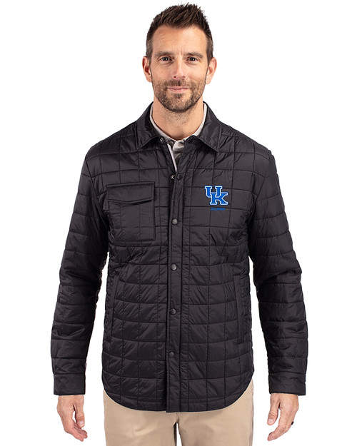 Kentucky Wildcats Alumni Cutter & Buck Rainier PrimaLoft® Mens Big and Tall Eco Insulated Quilted Shirt Jacket Black Front