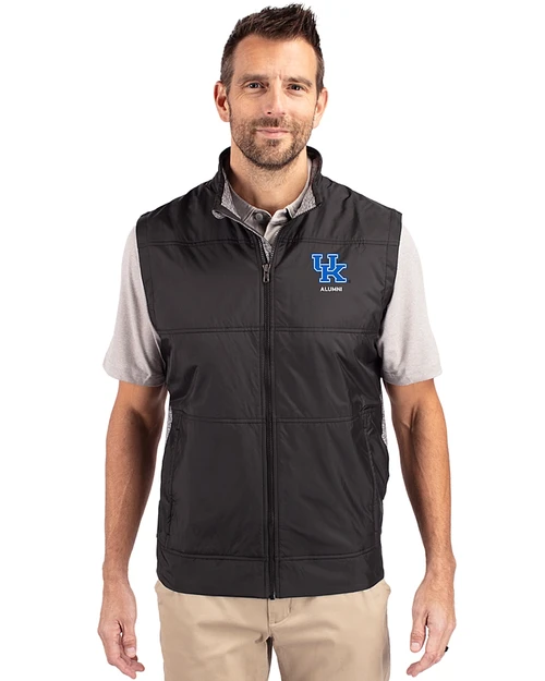 Kentucky Wildcats Alumni Cutter & Buck Stealth Recycled Hybrid Quilted Mens Windbreaker Vest Black Front