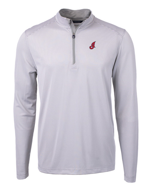 Cleveland Indians Cooperstown Cutter & Buck Virtue Eco Pique Micro Stripe Recycled Mens Quarter Zip POLWH_MANN_HG 1