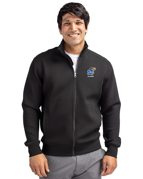 Kansas Jayhawks Alumni Cutter & Buck Roam Epic Versatility Recycled Full Zip Mens Jacket Black Front