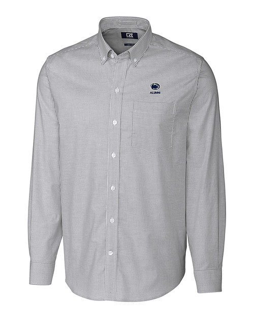 Penn State Nittany Lions Alumni Cutter & Buck Stretch Oxford Stripe Mens Big and Tall Long Sleeve Dress Shirt Charcoal Mannequin