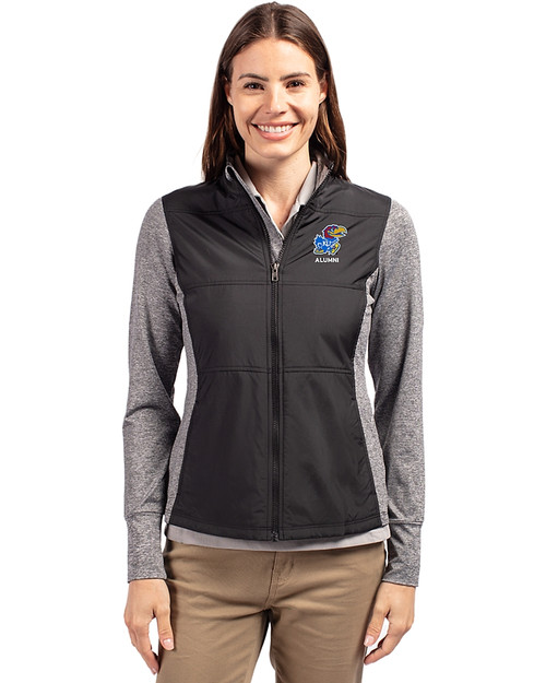 Kansas Jayhawks Alumni Cutter & Buck Stealth Hybrid Quilted Womens Full Zip Windbreaker Jacket Black Front