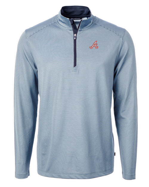 Atlanta Braves Cooperstown Cutter & Buck Virtue Eco Pique Micro Stripe Recycled Mens Big & Tall Quarter Zip ALSNB_MANN_HG 1