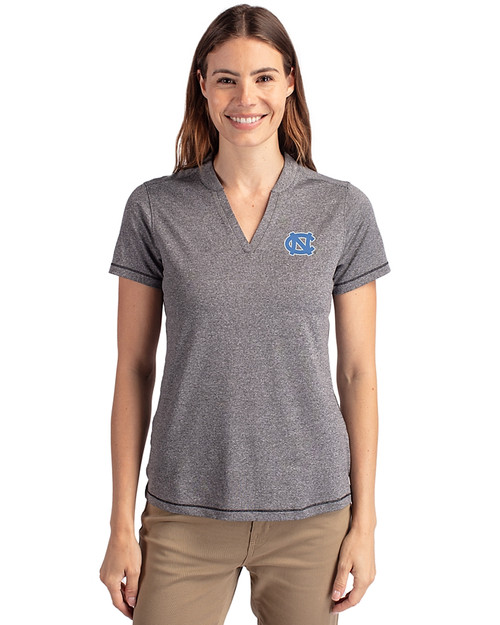 North Carolina Tar Heels Cutter & Buck Forge Eco Heathered Stretch Womens Blade Top Charcoal Heather Front
