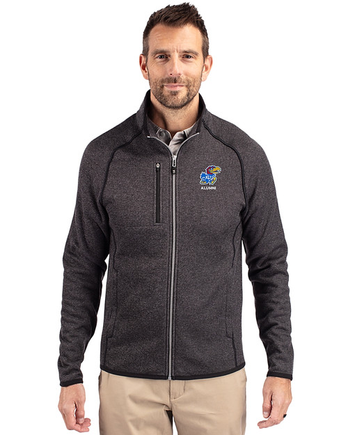 Kansas Jayhawks Alumni Cutter & Buck Mainsail Sweater-Knit Mens Big and Tall Full Zip Jacket Charcoal Heather Front