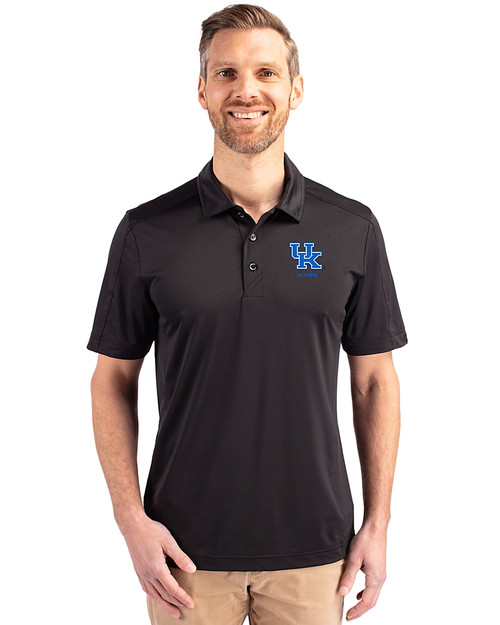 Kentucky Wildcats Alumni Cutter & Buck Prospect Eco Textured Stretch Recycled Mens Short Sleeve Polo Black Front