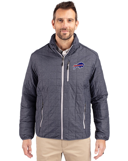 Buffalo Bills Cutter & Buck Rainier PrimaLoft® Mens Eco Insulated Full Zip Puffer Jacket Anthracite Melange Front