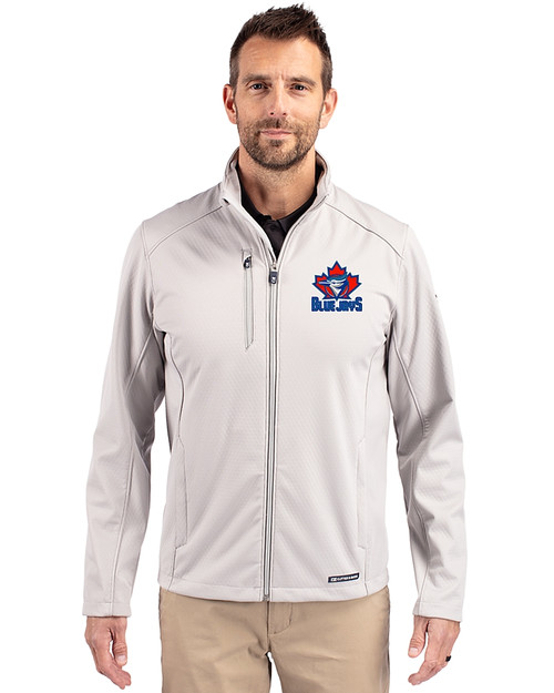 Toronto Blue Jays Cooperstown Cutter & Buck Evoke Softshell Recycled Full Zip Mens Jacket CONCRETE Front