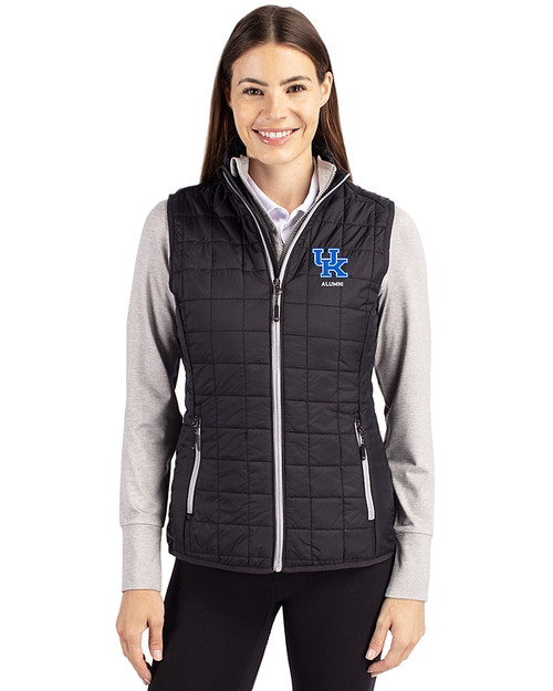 Kentucky Wildcats Alumni Cutter & Buck Rainier PrimaLoft® Womens Eco Insulated Full Zip Puffer Vest Black Front
