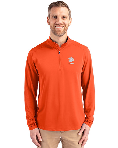 Clemson Tigers Alumni Cutter & Buck Virtue Eco Pique Recycled Quarter Zip Mens Pullover College Orange Front