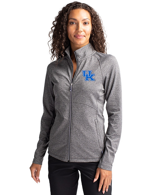 Kentucky Wildcats Cutter & Buck Adapt Eco Knit Heather Recycled Womens Full Zip Black Heather Front