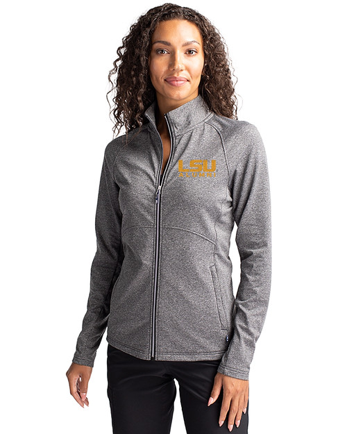 LSU Tigers Alumni Cutter & Buck Adapt Eco Knit Heather Recycled Womens Full Zip Black Heather Front