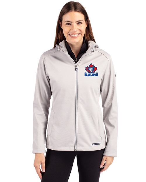 Toronto Blue Jays Cooperstown Cutter & Buck Evoke Softshell Recycled Full Zip Womens Jacket CONCRETE Front