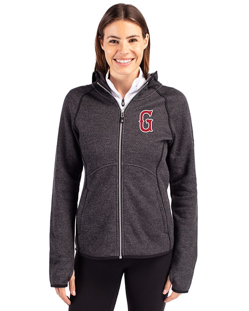 Greenville Drive Cutter & Buck Mainsail Full Zip Hooded Womens Jacket Charcoal Heather Front