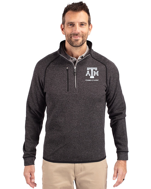 Texas A&M Aggies Alumni Cutter & Buck Mainsail Sweater-Knit Mens Big and Tall Half Zip Pullover Jacket Charcoal Heather Front