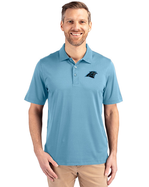 Carolina Panthers Cutter & Buck Forge Stretch Mens Polo Atlas Light Blue Front