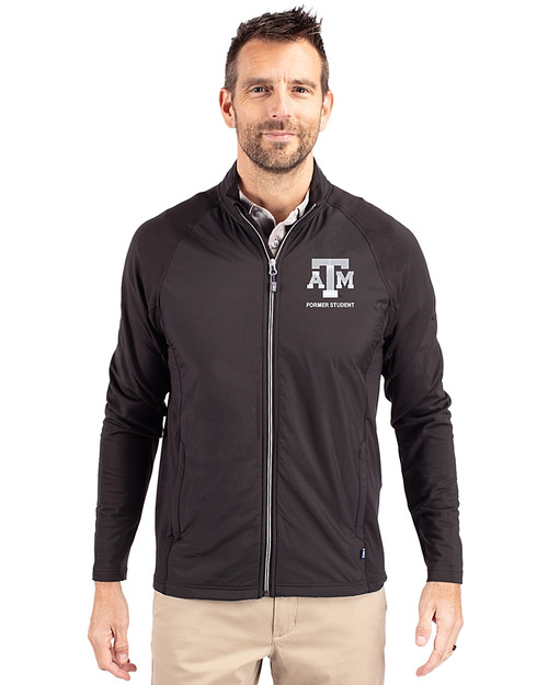 Texas A&M Aggies Alumni Cutter & Buck Adapt Recycled Soft Knit Stretch Mens Big & Tall Hybrid Full Zip Jacket Black Front