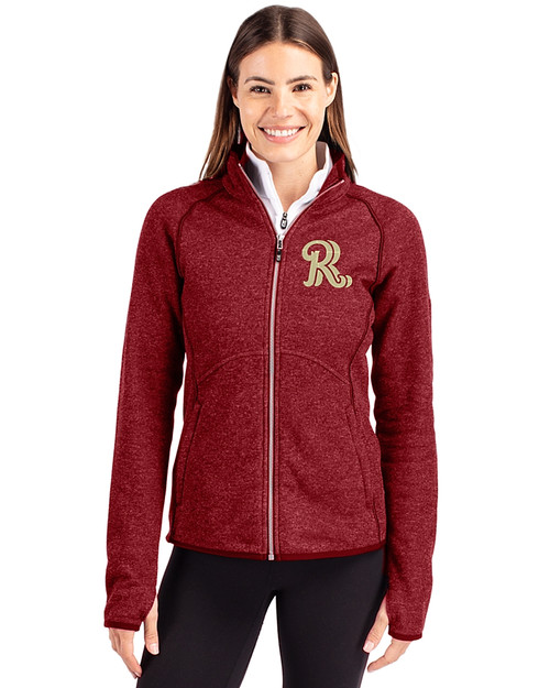 Frisco RoughRiders Cutter & Buck Mainsail Sweater-Knit Womens Full Zip Jacket Cardinal Red Heather Front