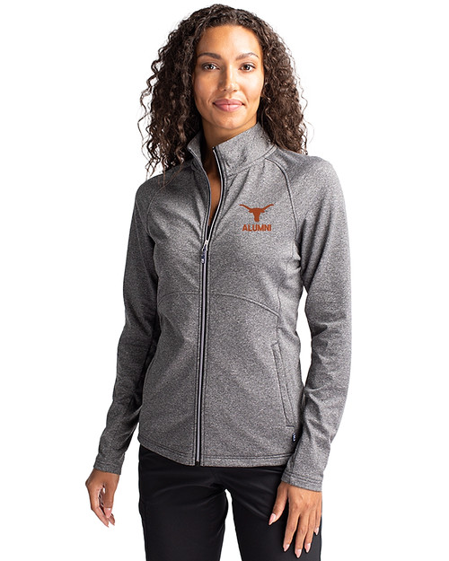 Texas Longhorns Alumni Cutter & Buck Adapt Eco Knit Heather Recycled Womens Full Zip Black Heather Front