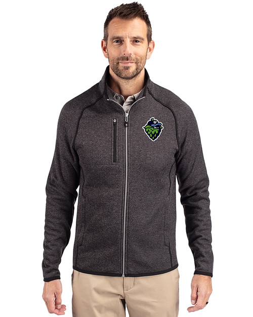Hillsboro Hops Cutter & Buck Mainsail Sweater-Knit Mens Full Zip Jacket Charcoal Heather Front