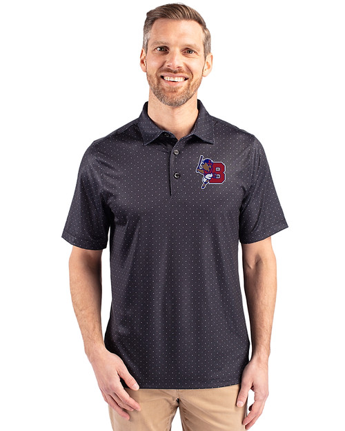 Buffalo Bisons Cutter & Buck Pike Double Dot Print Stretch Mens Big and Tall Polo Black Front