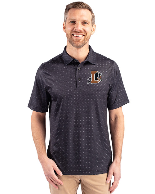 Durham Bulls Cutter & Buck Pike Double Dot Print Stretch Mens Big and Tall Polo Black Front