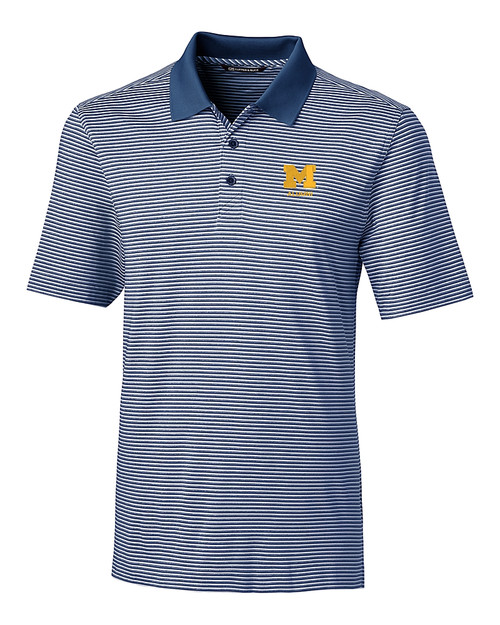 Michigan Wolverines Alumni Cutter & Buck Forge Tonal Stripe Stretch Mens Big and Tall Polo Indigo Mannequin