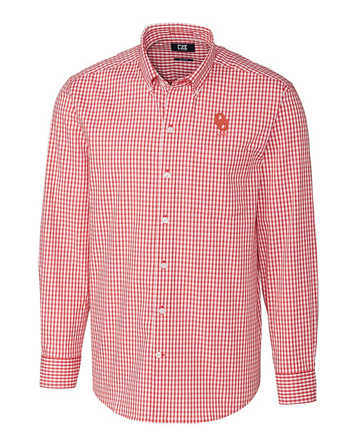 Oklahoma Sooners Alumni - Cutter & Buck Easy Care Stretch Gingham Mens Big & Tall Long Sleeve Button Down Shirt Cardinal Red Mannequin