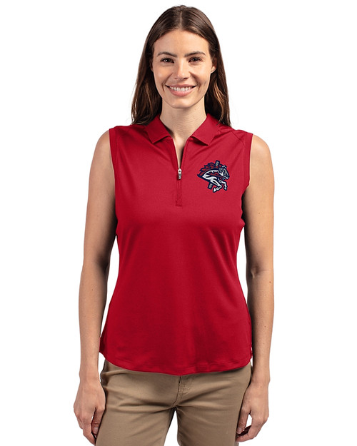 Binghamton Rumble Ponies Cutter & Buck Forge Stretch Womens Sleeveless Polo Cardinal Red Front