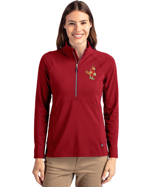 Memphis Redbirds Cutter & Buck Adapt Eco Knit Stretch Recycled Womens Half Zip Pullover Cardinal Red Front
