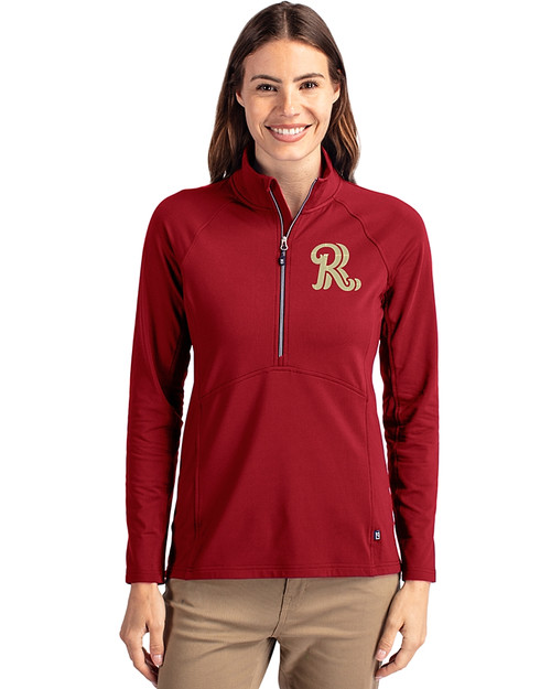 Frisco RoughRiders Cutter & Buck Adapt Eco Knit Stretch Recycled Womens Half Zip Pullover Cardinal Red Front