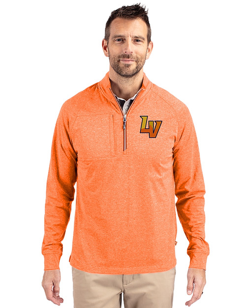 Las Vegas Aviators Cutter & Buck Adapt Eco Knit Heather Mens Quarter Zip Pullover College Orange Heather Front