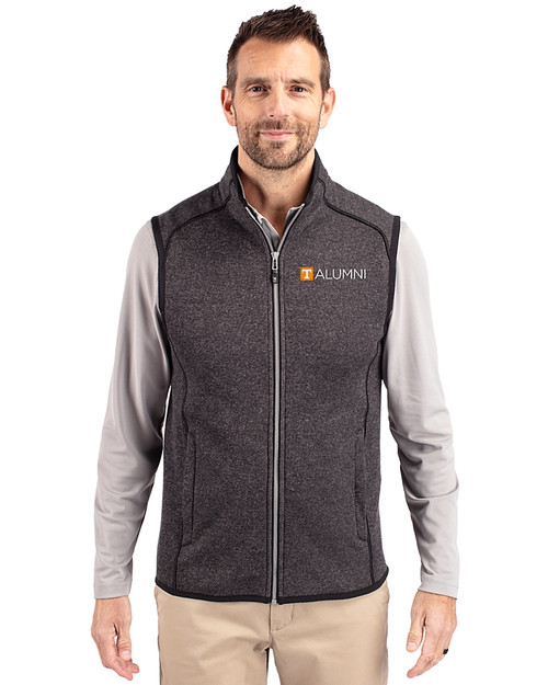 Tennessee Volunteers Alumni Cutter & Buck Mainsail Sweater-Knit Mens Full Zip Vest Charcoal Heather Front