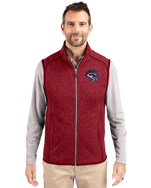 Binghamton Rumble Ponies Cutter & Buck Mainsail Sweater-Knit Mens Full Zip Vest Cardinal Red Heather Front