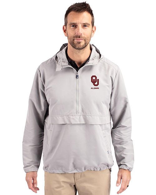 Oklahoma Sooners Alumni (Lights and CDR) Cutter & Buck Charter Eco Recycled Mens Anorak Jacket Polished Medium Gray Front