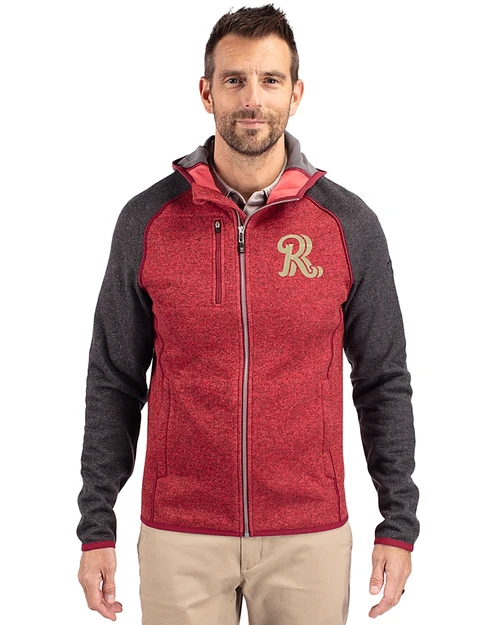 Frisco RoughRiders Cutter & Buck Mainsail Full Zip Hooded Mens Jacket Cardinal Red Heather/Charcoal Heather Front