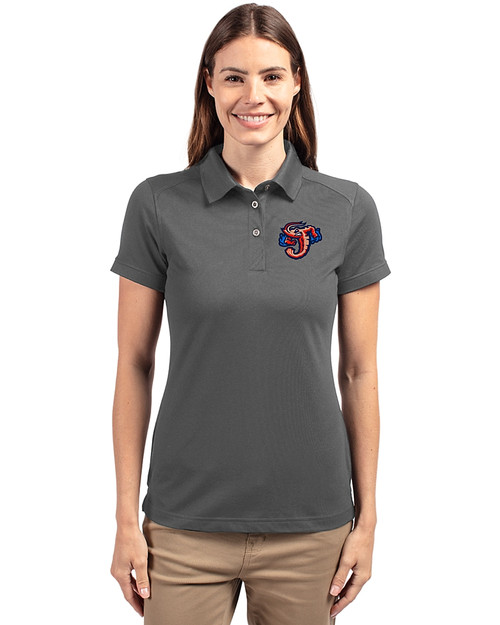 Jacksonville Jumbo Shrimp Cutter & Buck Advantage Eco Tri-Blend Pique Womens Polo Elemental Grey Front