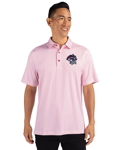 Binghamton Rumble Ponies Cutter & Buck Pike Double Dot Print Stretch Mens Polo Cardinal Red Front