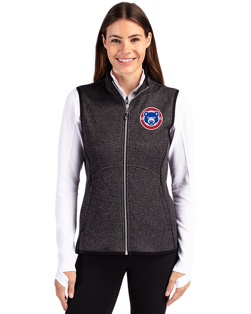 South Bend Cubs Cutter & Buck Mainsail Sweater Knit Womens Full Zip Vest Charcoal Heather Front