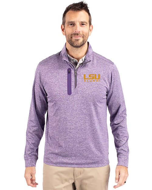 LSU Tigers Alumni Cutter & Buck Stealth Heathered Quarter Zip Mens Pullover College Purple Front