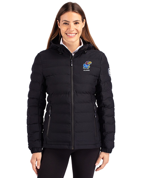 Kansas Jayhawks Alumni Cutter & Buck Mission Ridge Repreve® Eco Insulated Womens Puffer Jacket Black Front