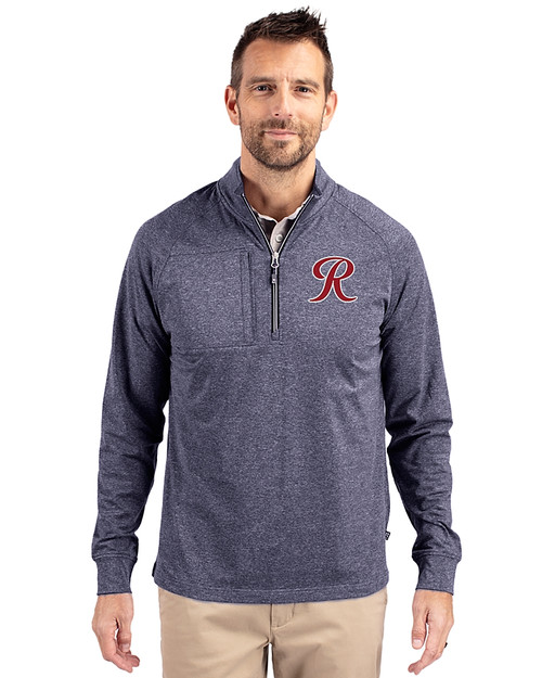 Tacoma Rainiers Cutter & Buck Adapt Eco Knit Heather Mens Big & Tall Quarter Zip Pullover Navy Blue Heather Front