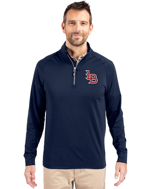 Louisville Bats Cutter & Buck Adapt Eco Knit Stretch Recycled Mens Big and Tall Quarter Zip Pullover Navy Blue Front