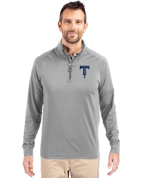 Tulsa Drillers Cutter & Buck Adapt Recycled Soft Knit Stretch  Mens Big & Tall Quarter Zip Pullover Polished Medium Gray Front