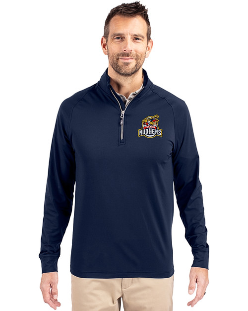 Toledo Mud Hens Cutter & Buck Adapt Eco Knit Stretch Recycled Mens Big and Tall Quarter Zip Pullover Navy Blue Front