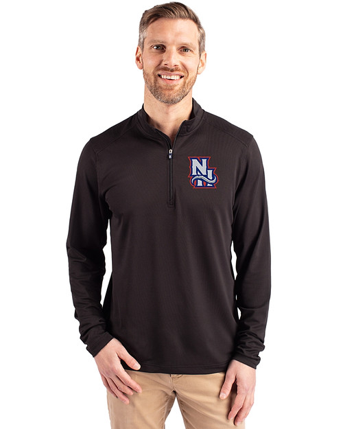 New Hampshire Fisher Cats Cutter & Buck Virtue Eco Pique Recycled Quarter Zip Mens Big & Tall Pullover Black Front