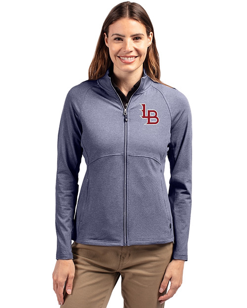 Louisville Bats Cutter & Buck Adapt Eco Knit Heather Recycled Womens Full Zip Navy Blue Heather Front